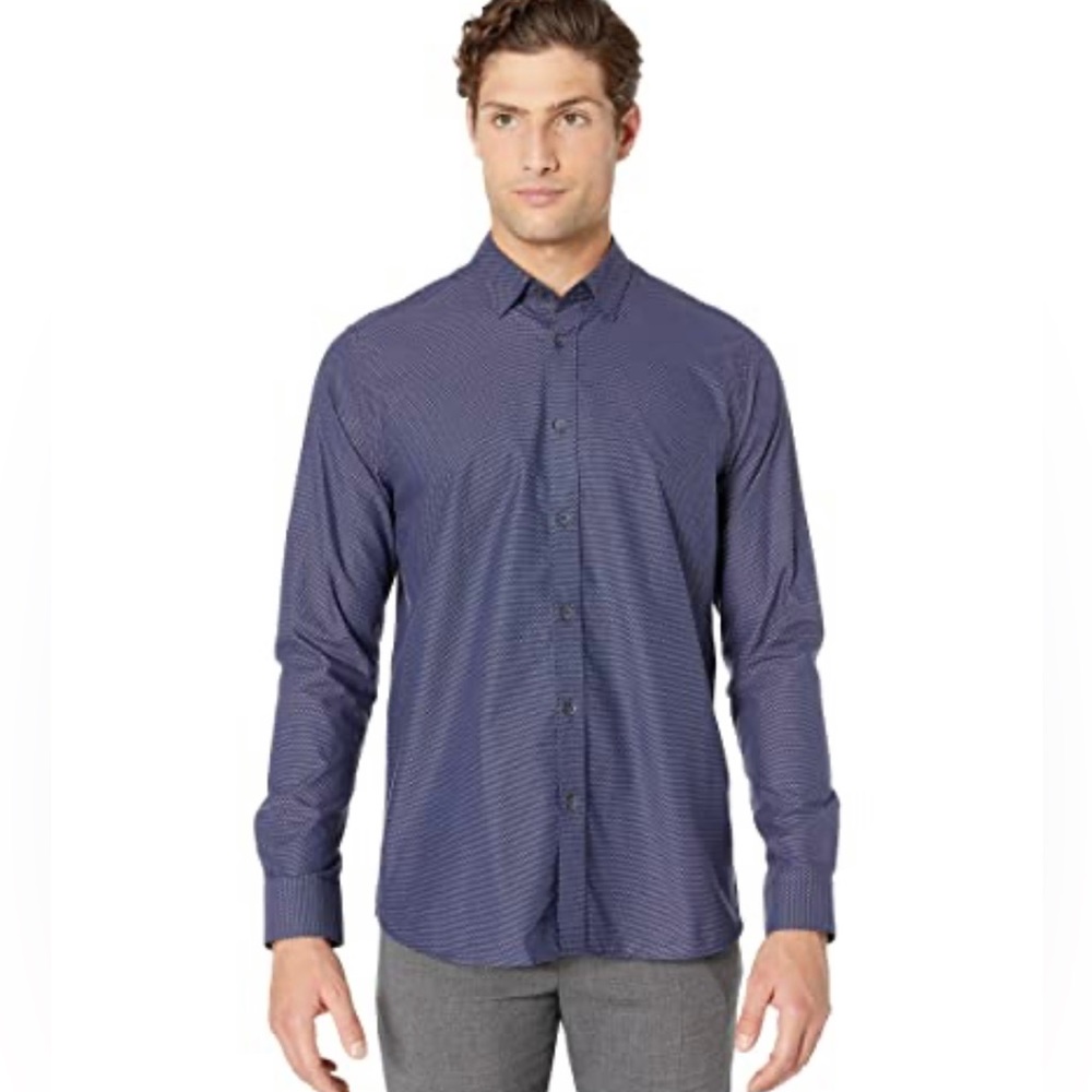 Ted Baker London Navy Dobbie Geo Print Long Sleeve Shirt. Size: XS NWT